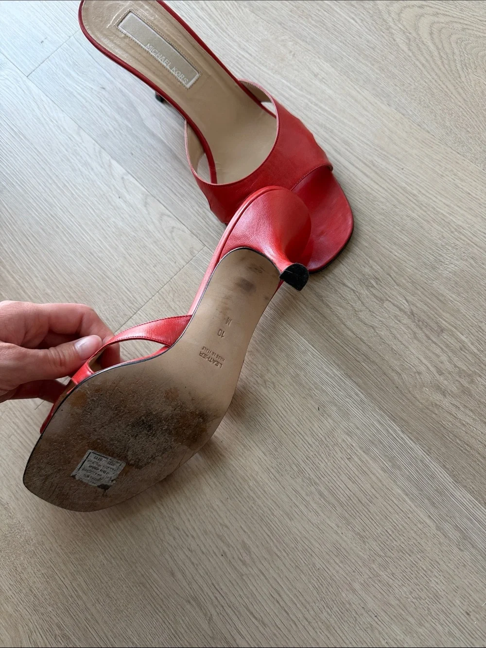 100% genuine leather kitten heel mules